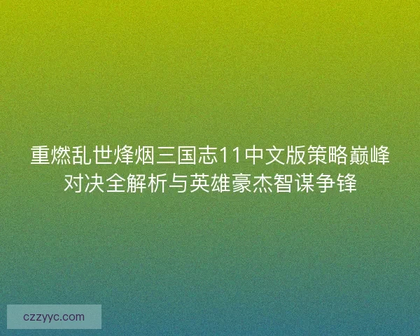 重燃乱世烽烟三国志11中文版策略巅峰对决全解析与英雄豪杰智谋争锋 重燃乱世烽烟三国志11中文版策略巅峰对决全解析与英雄豪杰智谋争锋