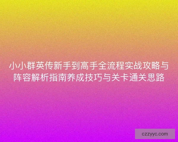 小小群英传新手到高手全流程实战攻略与阵容解析指南养成技巧与关卡通关思路
